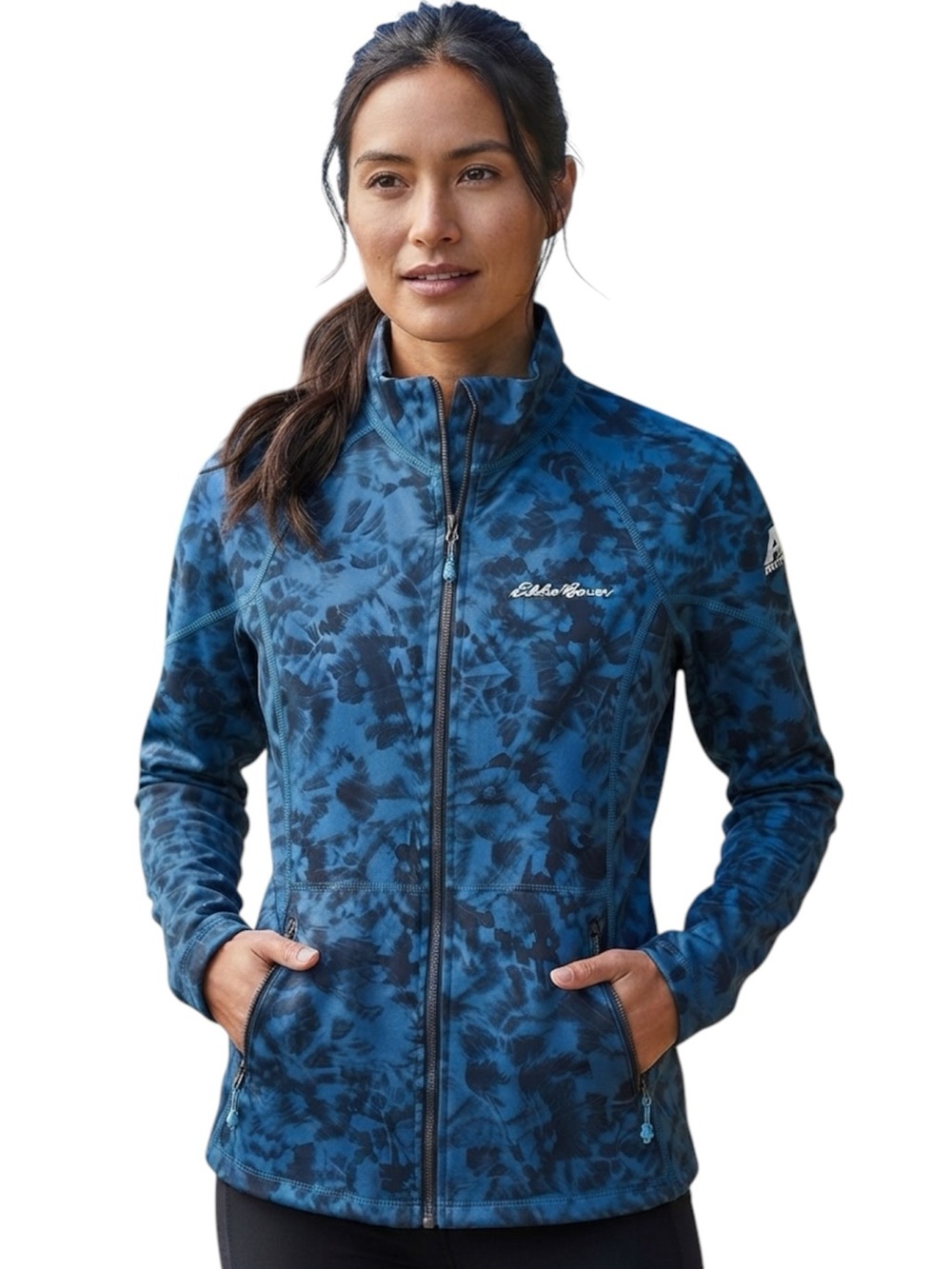 Eddie Bauer Women's Navy/Black Patterned Full-Zip Utility Jacket Size M